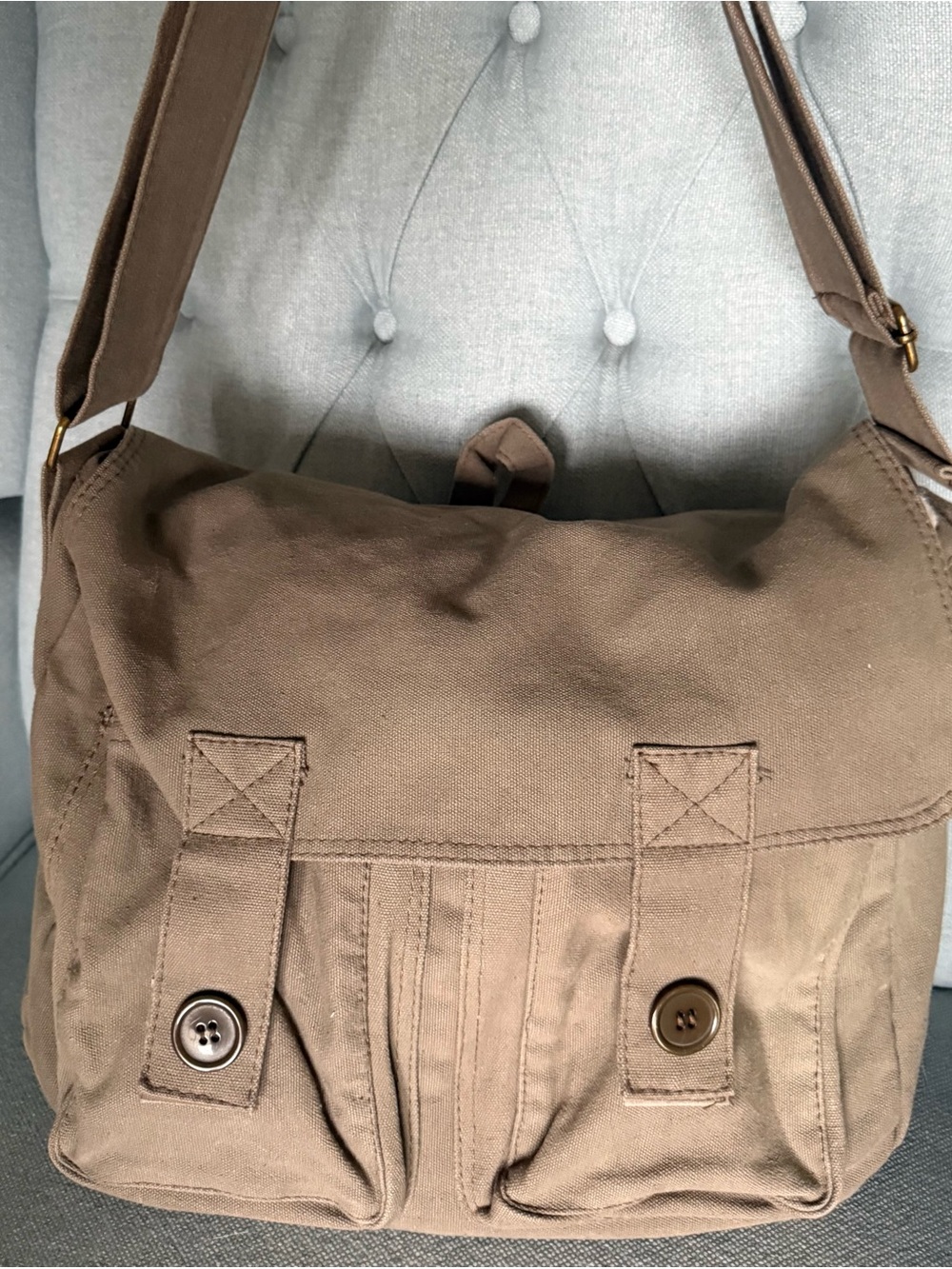 100% Cotton - 90s Grunge Vintage Muted Olive Green Canvas Messenger Bag